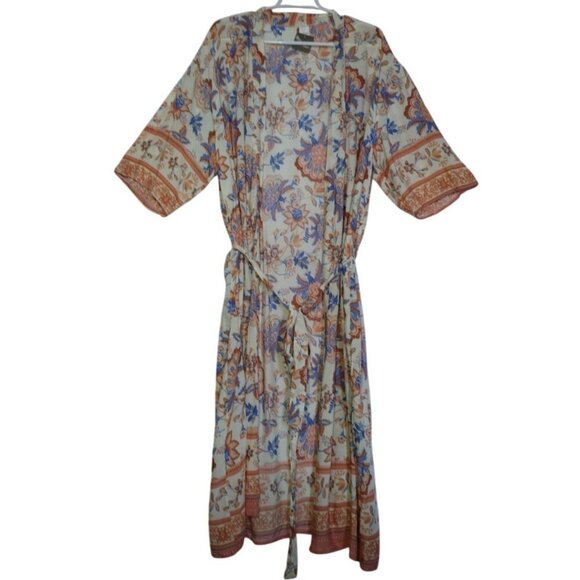 Women's Vintage Floral Print Kimono Style Tie Waist Bohemian Dress, NWT - Picture 5 of 7